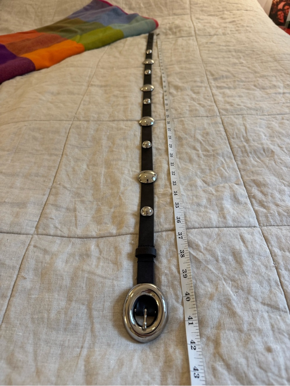 Apparis Black Leather Belt with Silver Oval Buckle